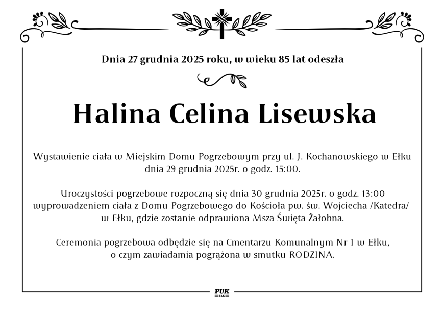 Halina Celina Lisewska - nekrolog